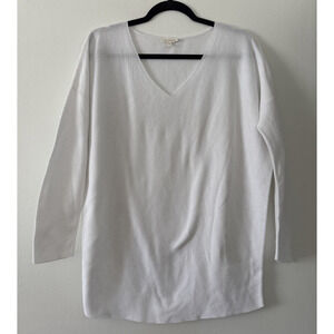 EILEEN FISHER Sweater S White Organic Cotton 3/4 Sleeve Top Tunic Pullover